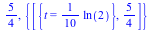 `/`(5, 4), {[{t = `+`(`*`(`/`(1, 10), `*`(ln(2))))}, `/`(5, 4)]}