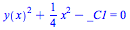 `+`(`*`(`^`(y(x), 2)), `*`(`/`(1, 4), `*`(`^`(x, 2))), `-`(_C1)) = 0